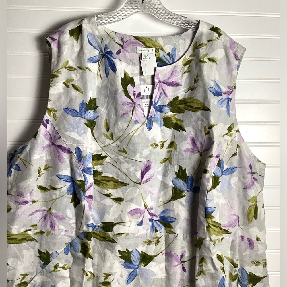 J Jill NWT Sleeveless 100% Linen Floral 4X
Pockets Pastel Split Neck Dress - Picture 3 of 10